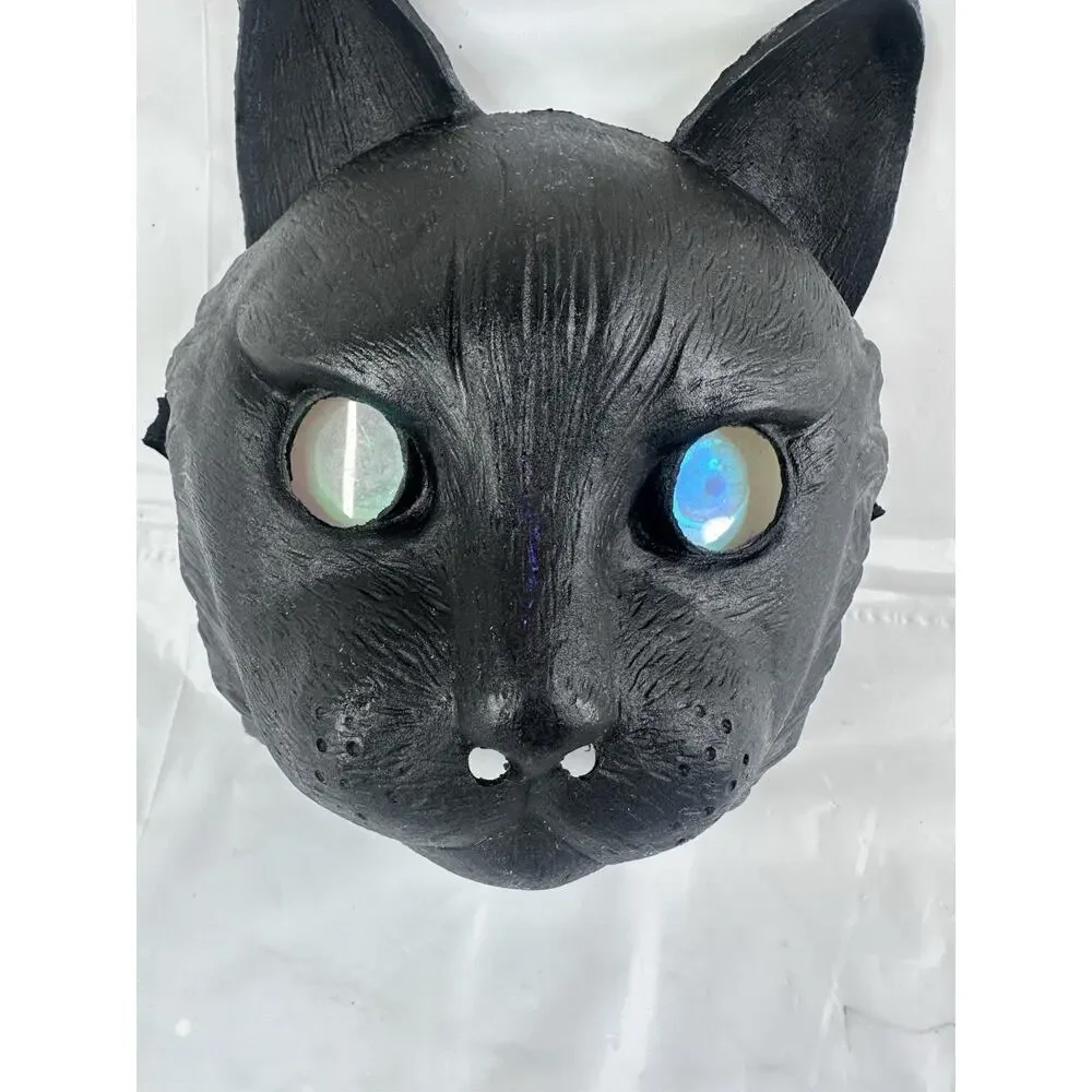 Black Cat Halloween Mask Folk Art Costume Masquerade Party Glowing Green Eyes